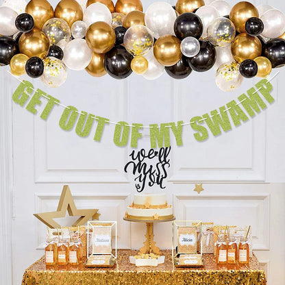 Get out of my Swamp Bunting Banner, Green Glitter Birthday Party Decorations, Funny Housewarming Party Decor Set