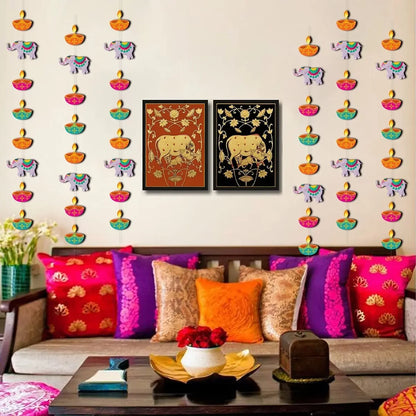 Happy Diwali Festival Hanging Flower wreath Lighting Decoration Door Curtain Flowing Light Indoor and Outdoor Hanging Decoration
