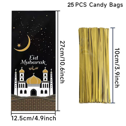 Eid Mubarak Gift Bags Plastic Candy Cookie Bag Ramadan Kareem Decoration 2025 Islamic Muslim Party Supplies Eid Gifts