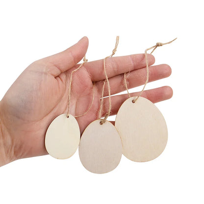 30-80mm Wooden Easter Eggs Kids DIY Painting Crafts Blank Bunny Eggs Wood Chips Happy Easter Party Home Decoration Ornament Gift
