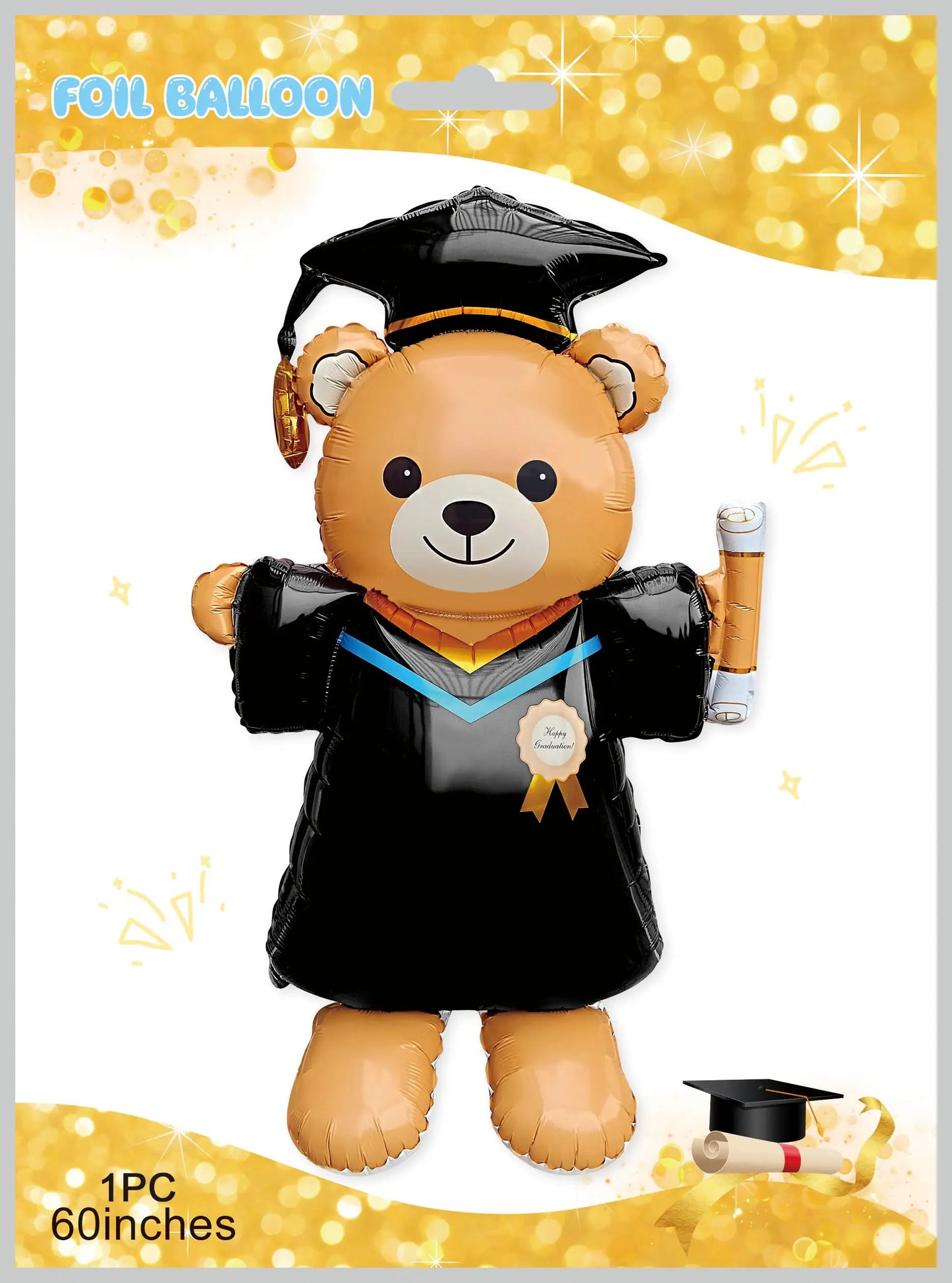 1pc 60inch Standing Graduation Bear Aluminum Film Balloon, Graduation Party Balloon Perfect For School Events And Campus Decorat