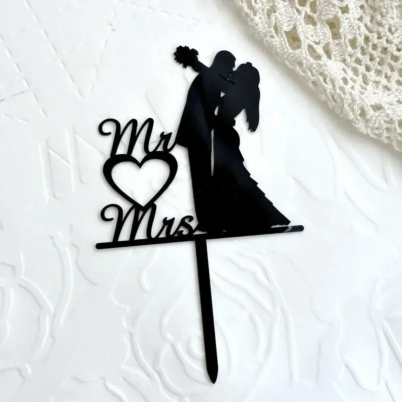 MR MRS Cake Topper Acrylic Black Wedding Cake Topper Decorations Mariage Baking Tools Party Supplies