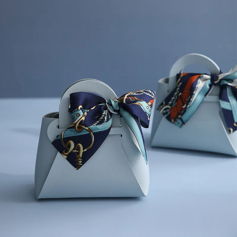 1PC Leather Gift Bags Bow Ribbon Packaging Bag Wedding Favour Distributions Bags Eid Mubarak Candy Packaging Box Mini Handbag