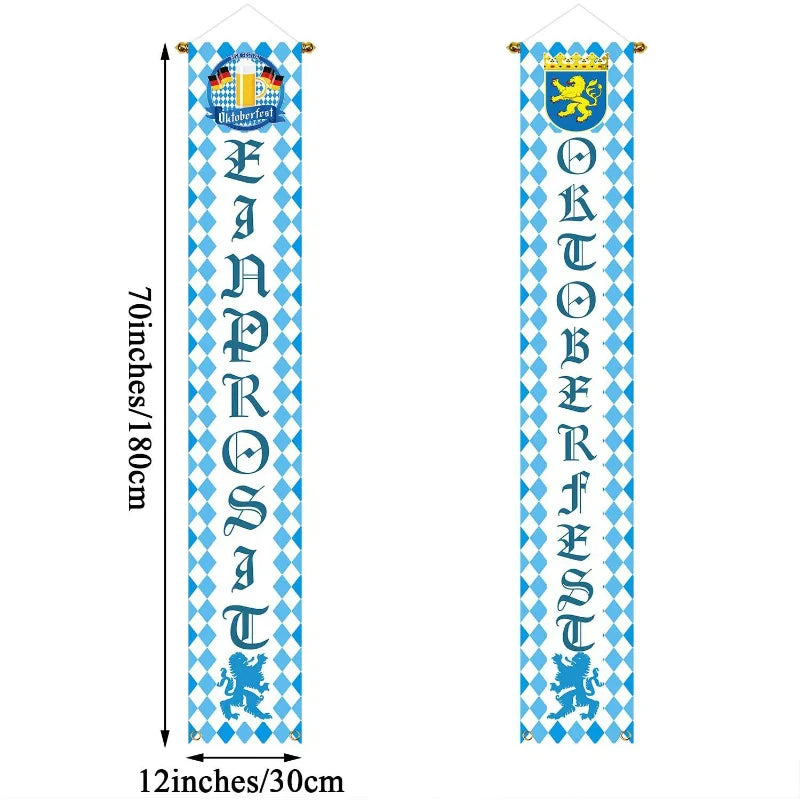 A Pair of Banner Oktoberfest Decorations Bavarian Check Flag Banner Sign  Porch Welcome Banner Sign for German Theme Party