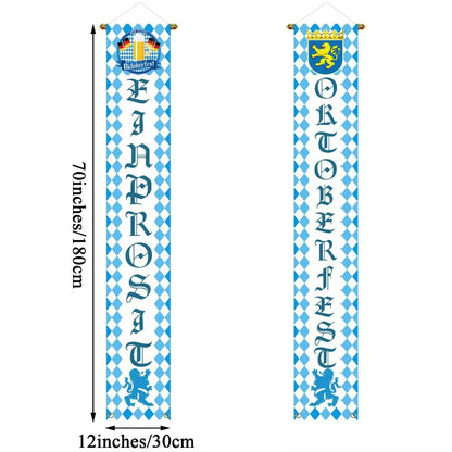 A Pair of Banner Oktoberfest Decorations Bavarian Check Flag Banner Sign  Porch Welcome Banner Sign for German Theme Party