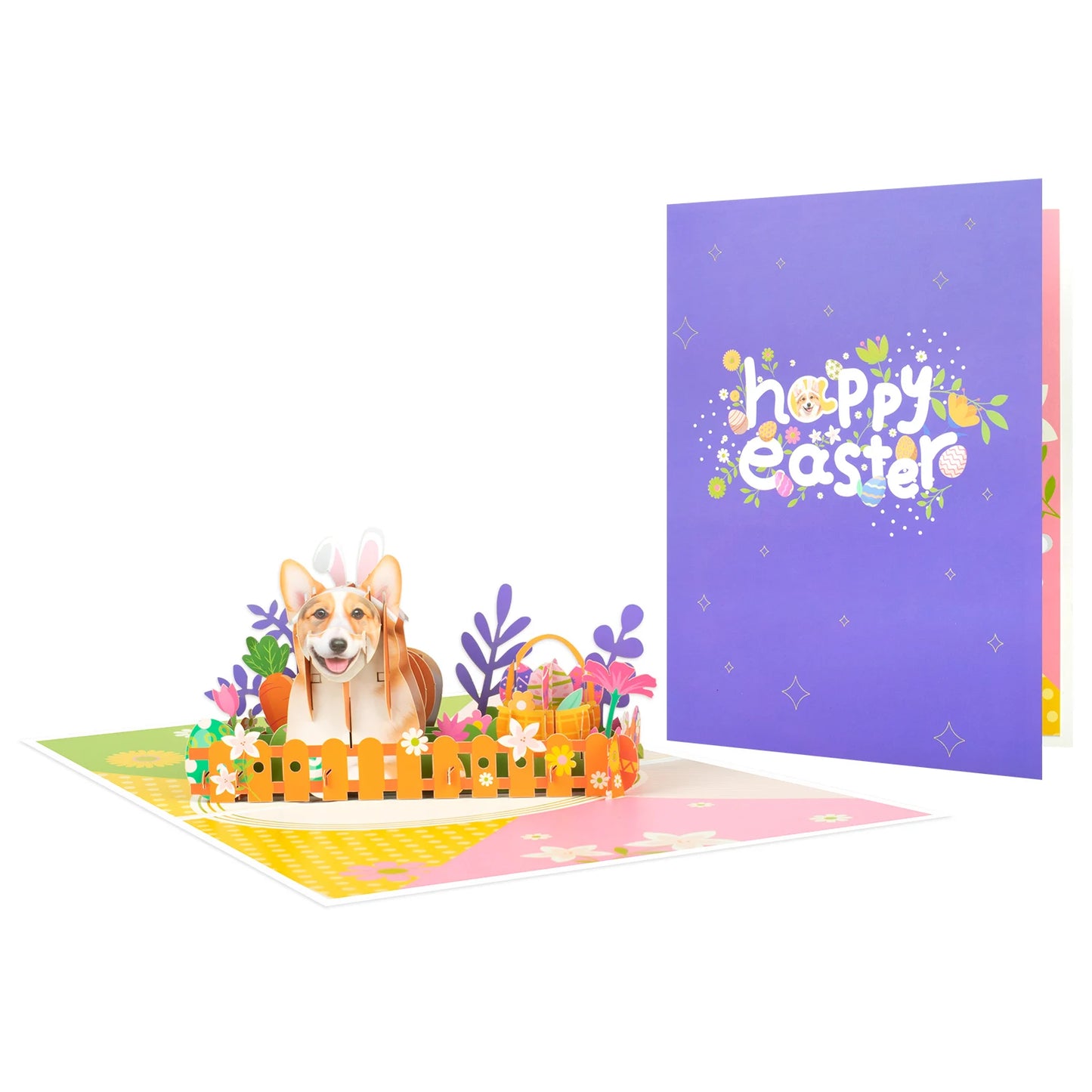 Happy Easter Pop Up Card - 3D Bunny Egg Flowers Basket Greeting Card for Easter