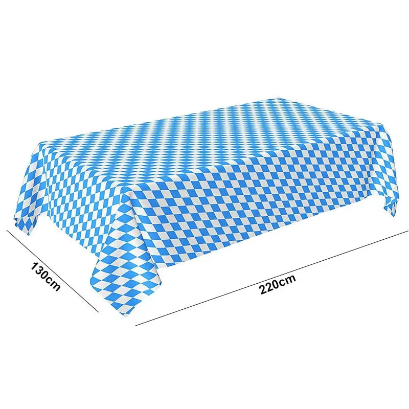 German Beer Festival Decor Blue White Table Cover Oktoberfest  Disposable Tablecloth Bavarian Flag Check Home Party Supplies