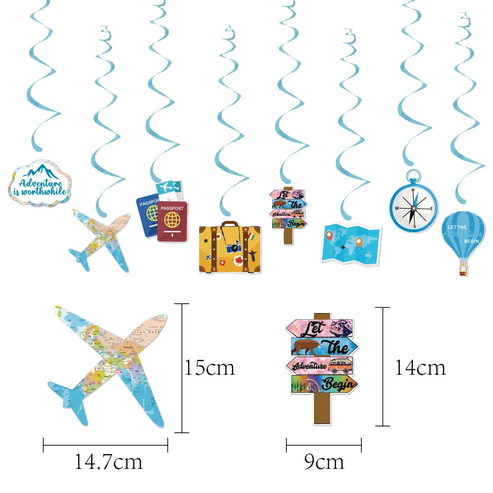 Travel Party Decoration Supplies Traveling Banner Hanging Pendant Cake Topper Traveling Around The World Themed Birthday Party