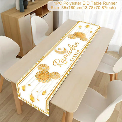 Ramadan Kareem Polyester Table Runner Ramadan Decoration For Home 2025 Islamic Muslim Party Supplies Gift EID Mubarak Al Adha