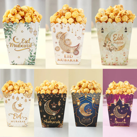 EID Mubarak Popcorn Box Biscuit Gift Box Ramadan Decoration 2025 For Home EID Mubarak Islamic Muslim Party Decor Eid al-Fitr