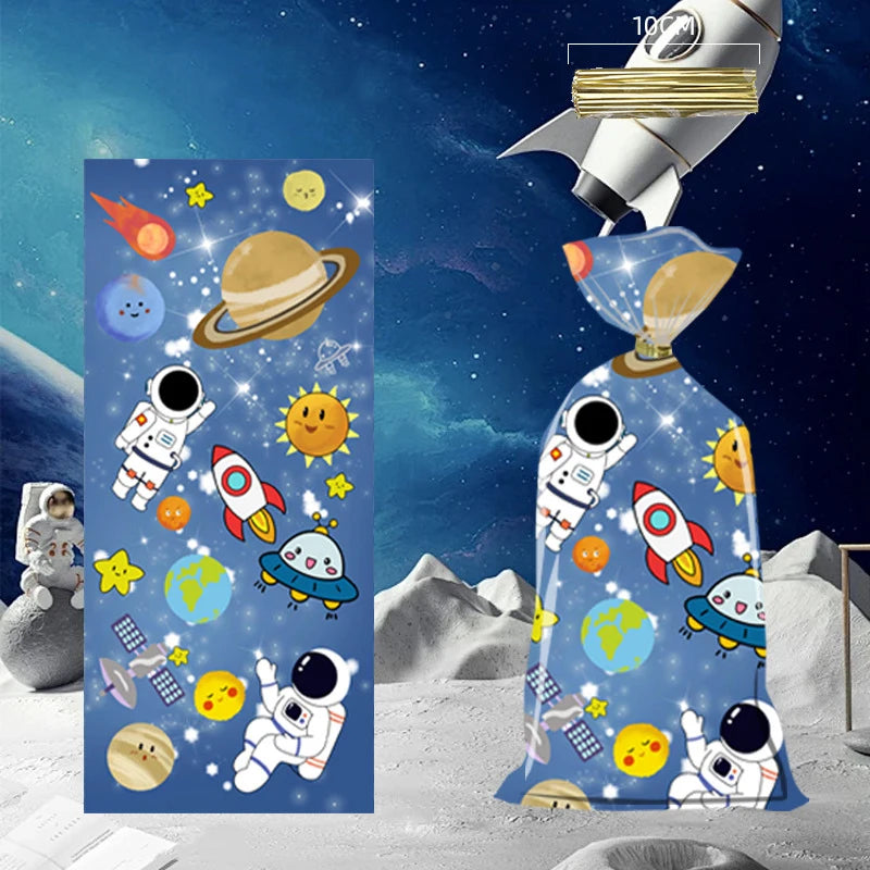 50Pcs Space Astronaut Plastic Gift Bag Astronaut Wonderful Galaxy Theme Birthday Party Gift Bag