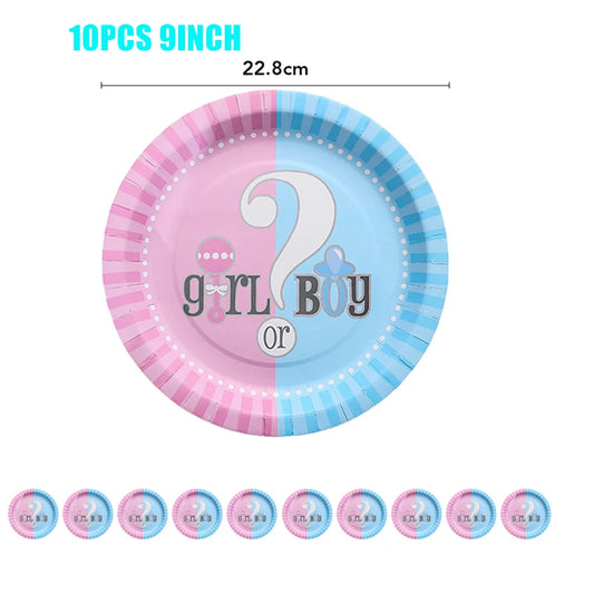 Boy Or Girl Gender Reveal Disposable Tableware Plate Cup Banner Balloons Baby Shower Gender Reveal Party Decorations