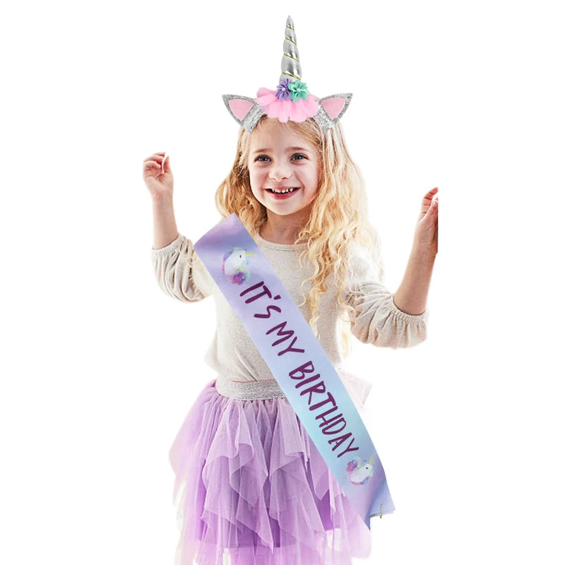 Rainbow Unicorn Party Balloons Disposable Tableware Gift Bags For Kids Girl Unicorn Birthday Party Decoration Favors Supplies