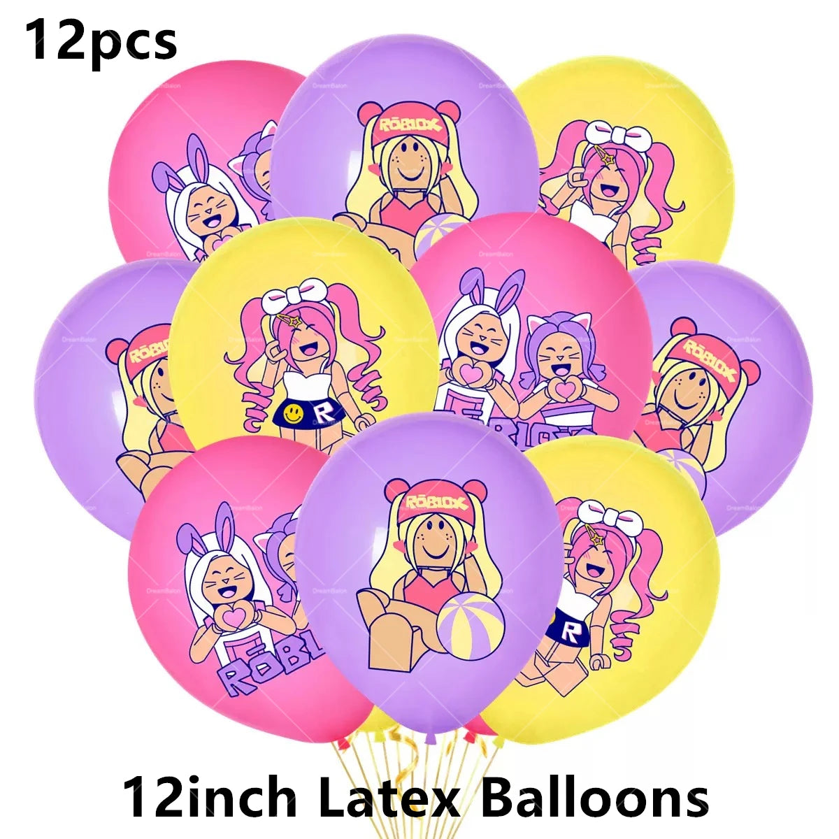 Pink Roblox Balloons Happy Birthday Banner Party Decoration Hot Robot Game Cake Topper Disposable Tableware Kids Girl Background