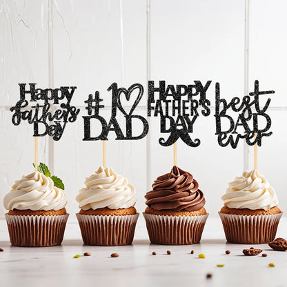 YOMDID 24Pcs Father's Day Cupcake Toppers Happy Cake Decorations Best Dad & Father's Day Cupcake Picks Cake Decorating Supplies