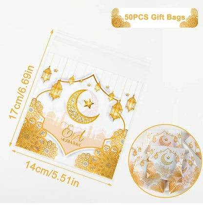 Eid Mubarak Gift Bags Plastic Candy Cookie Bag Ramadan Kareem Decoration 2025 Islamic Muslim Party Supplies Eid Gifts