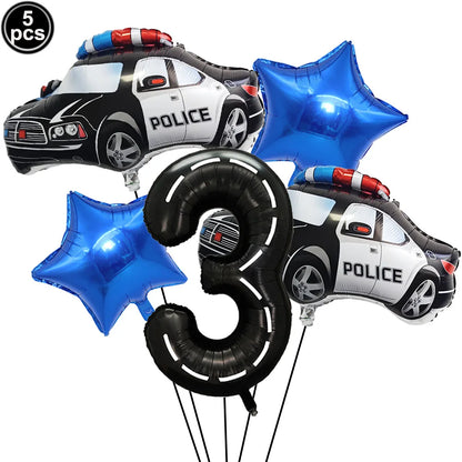 5th Birthday Police Party Blue Car Helicopter Foil Balloons for Boys Baby Shower Police Birthday Party Decoration