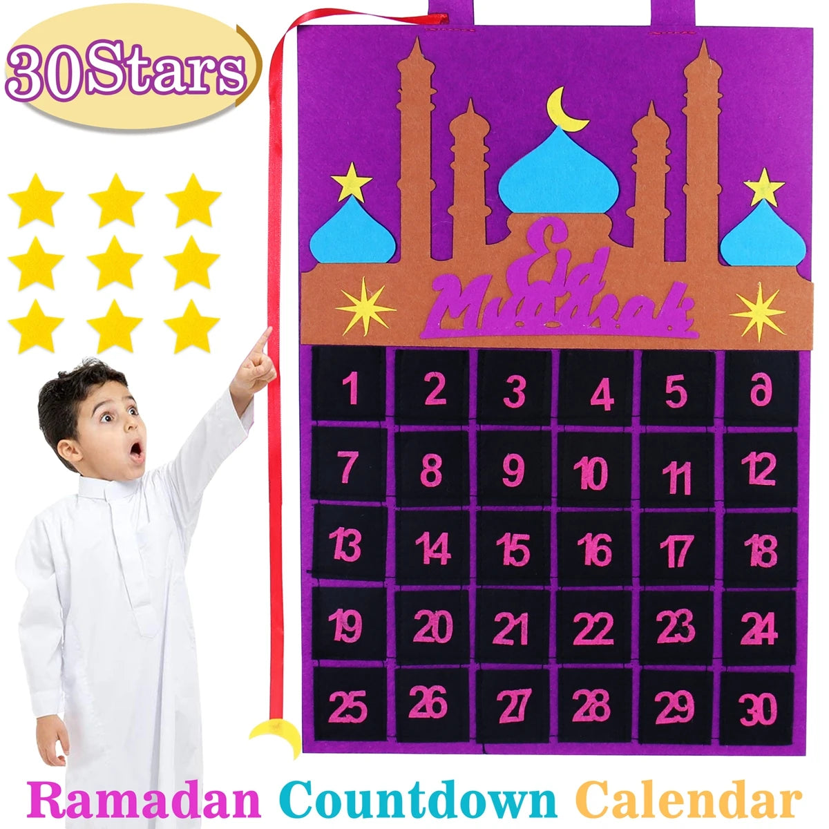 Ramadan Countdown Felt Calendar Eid Mubarak Decorations For Home Islamic Muslim Party Decor Ramadan Kareem Eid Al Adha Kid Gifts