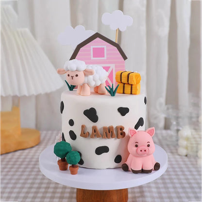 Farm Animals Cake Topper Rustic Cake Decoration Lambs, Ponies, Piglets, Chick,  Haystacks for Kids Happy Birthday Party Supplies
