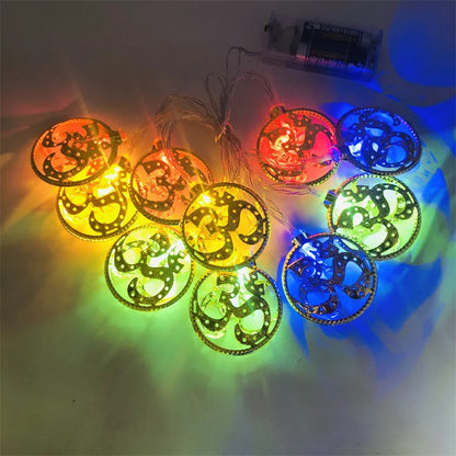 Mini LED String Light Gold AUM OM Lakshmi Ganesha String Light for Deepavali Diwali Party Decoration Festival Golden String Lamp