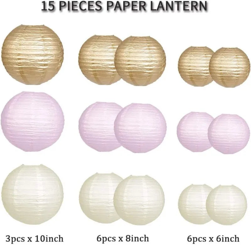 15Pcs Sage Green Set Round Paper Lantern For Baby Girl Shower Decoration Baptism Party Decor Hanging Pompom Crafts Ornament