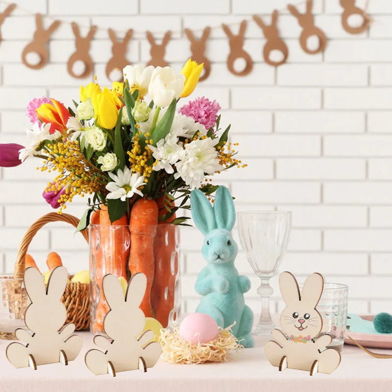 5/10/20Pcs Wooden Easter Rabbit Ornaments Kids Handmade DIY Painting Toy Gift Happy Easter Party Home Decoration Supplies 2025