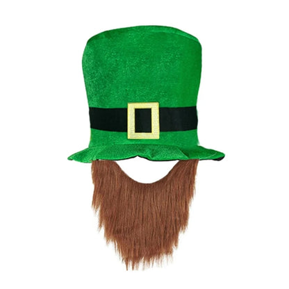 Saint Patricks Day Top Hat Holiday Fake Beard Green Celebration Costume for Irish Festival Birthday Party Decor Supplies