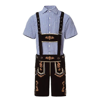 Bavarian Octoberfest German Beer Costume Male Oktoberfest Lederhosen Costume Beer Shirt Suspender Shorts Hat Cosplay Costumes