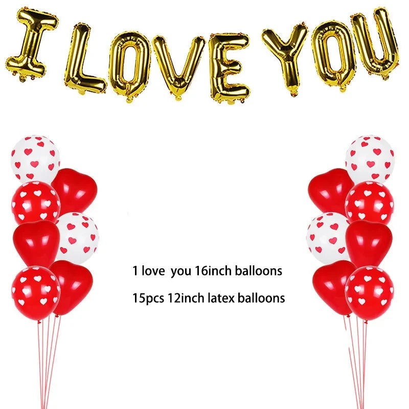 I Love You Letter Balloons Set Red Heart Balloon for Proposal Valentine's Day Decoration Marry Me Wedding Anniversary party gift