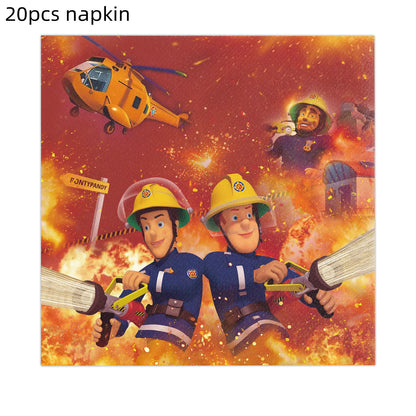 Firefighter Sam Party Supplies Plates Napkins Cups Tablecloth Banner Fire Truck Party Decorations Kids Boys Decor Supplies