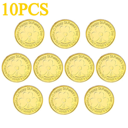10-100Pcs St Patricks Day Prop Coins Green Gold Clover Lucky Shamrock Party Decoration Props Party Gifts Favors Green Coins Toys