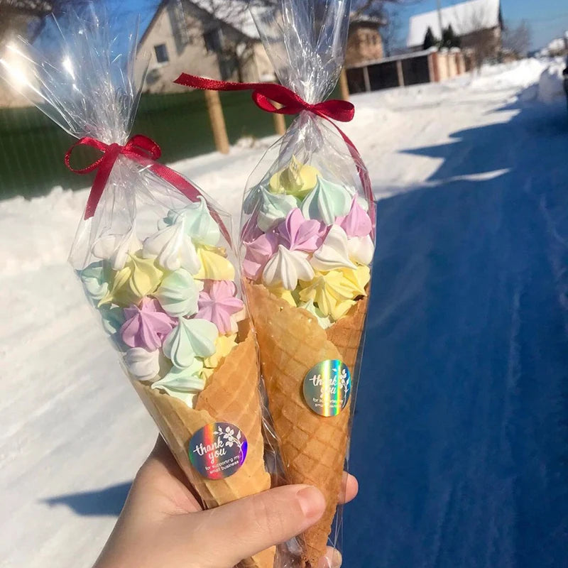 50pcs Transparent Cone Candy Bags Favors Sweet Cookies Storage Packaging Cellophane Bag Birthday Easter Party Decor Gift