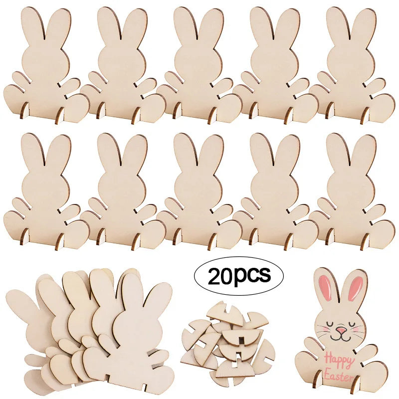 5/10/20Pcs Wooden Easter Rabbit Ornaments Kids Handmade DIY Painting Toy Gift Happy Easter Party Home Decoration Supplies 2025