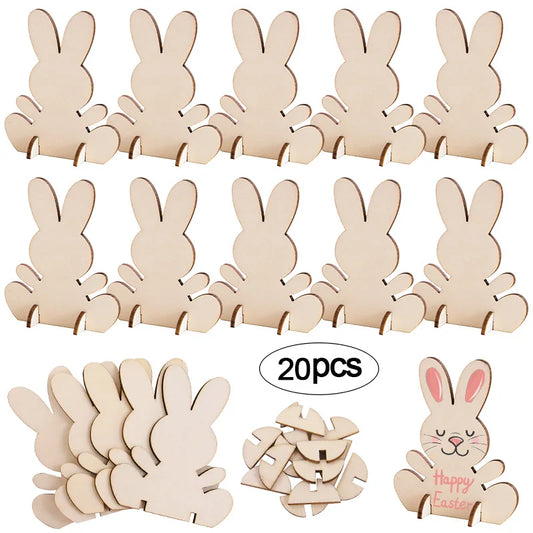5/10/20Pcs Wooden Easter Rabbit Ornaments Kids Handmade DIY Painting Toy Gift Happy Easter Party Home Decoration Supplies 2025