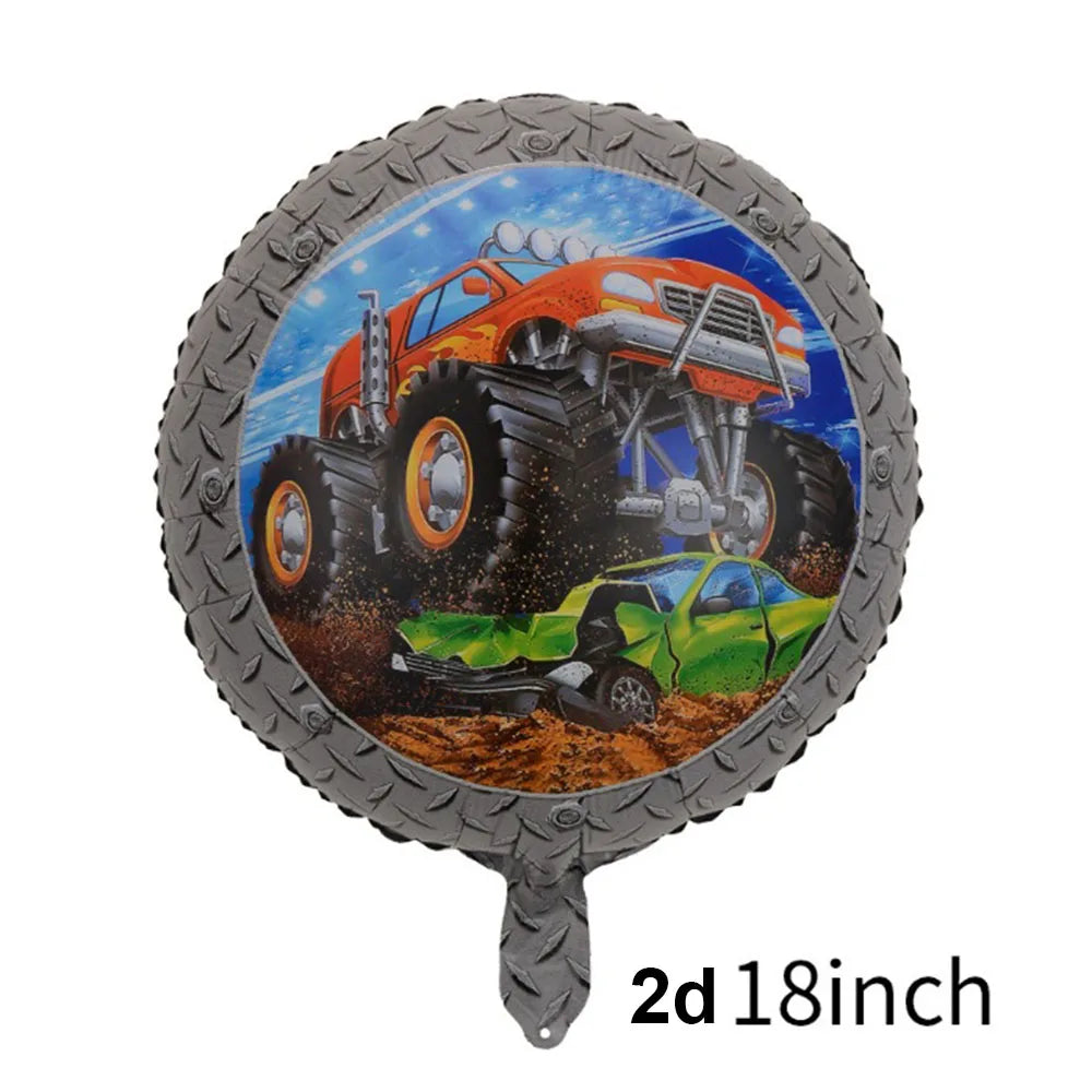 Monster Truck Birthday Party Paper Plates Cup Napkin Tablecloth Balloon Hanging Swirls Banner Monster Truck Birthday Party Decor