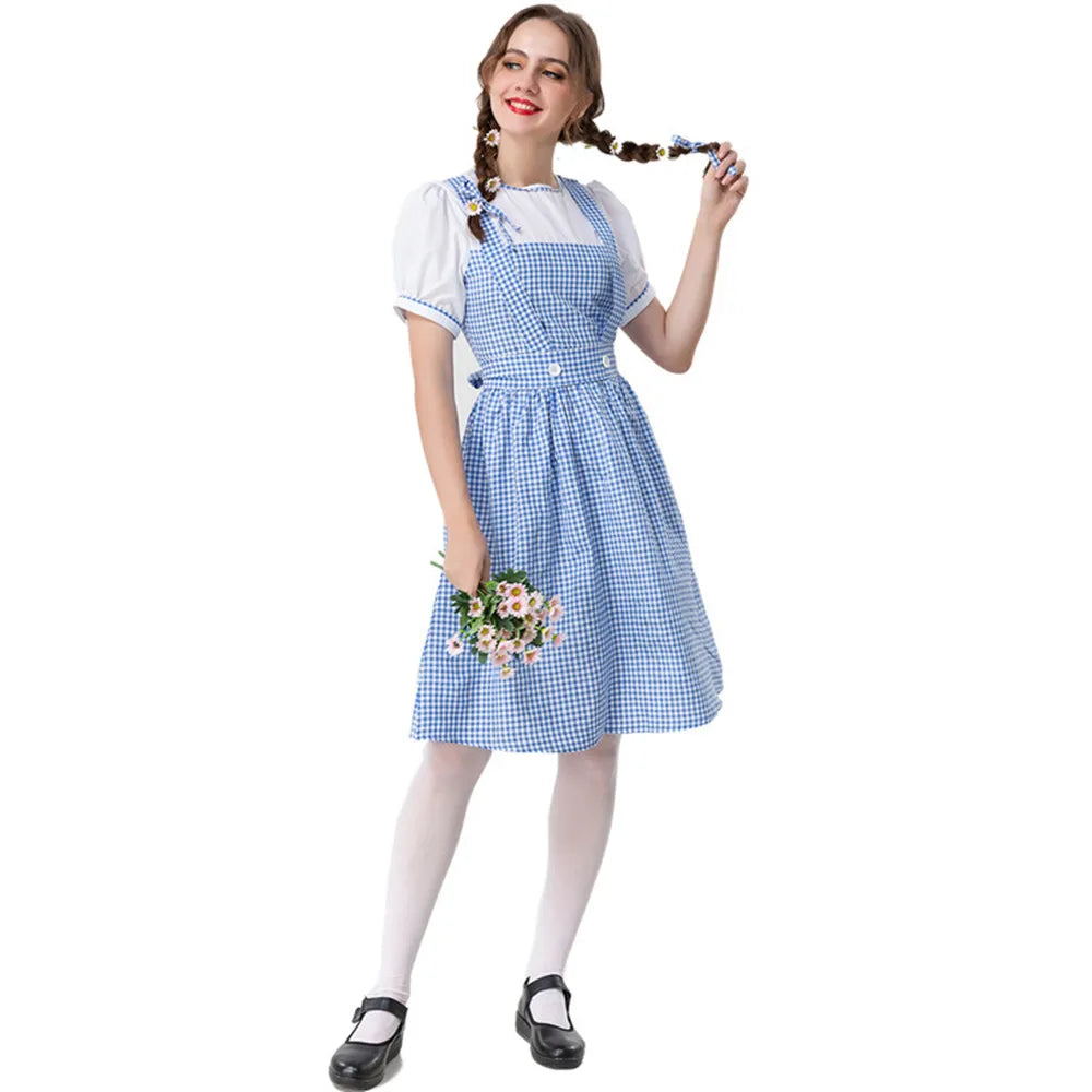 Adult Wizard Of Oz Dorothy Cosplay Costume Lady Blue White Plaid Alice Princess Dress Traditional Oktoberfest Dirndl Maid Outfit