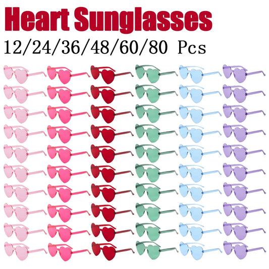 12-80Pcs Heart Sunglasses Rimless Fun Sunglasses Bachelor Party Favors Candy Colorful Glasses Wedding Gift Party Favor for Guest