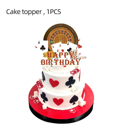 Casino Theme Cupcake Toppers Happy Birthday Casino Cake Topper  Las Vegas Casino Night Theme Birthday Party Cake Decorations