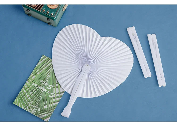 20/100 PCS Foldable DIY Painting Heart Shape Round Paper Fan Wedding Party Guest Gifts Decoration Anniversary Kids Party Favors