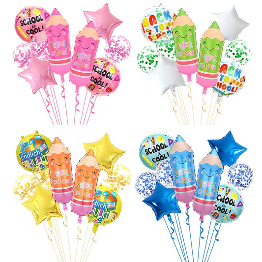 9pcs Back To School Foil Balloons Pencil Stationery Confetti Helium Balloon School is Cool Classroom Party Decoration Shower