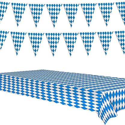 German Beer Festival Decor Blue White Table Cover Oktoberfest  Disposable Tablecloth Bavarian Flag Check Home Party Supplies