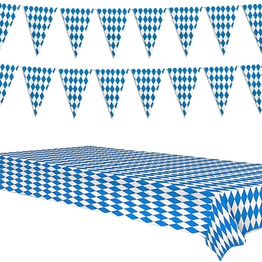German Beer Festival Decor Blue White Table Cover Oktoberfest  Disposable Tablecloth Bavarian Flag Check Home Party Supplies