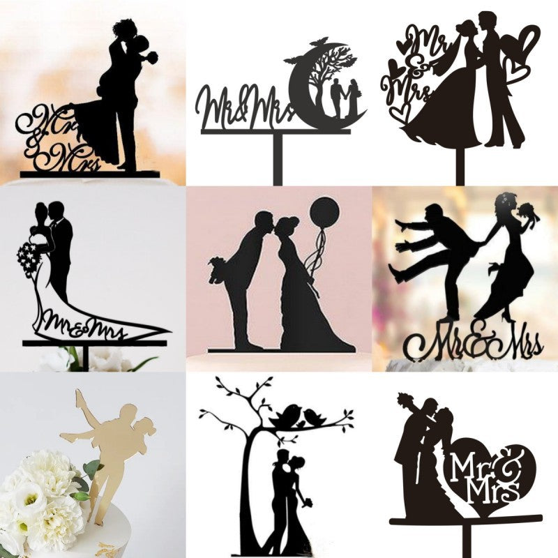 MR MRS Cake Topper Acrylic Black Wedding Cake Topper Decorations Mariage Baking Tools Party Supplies
