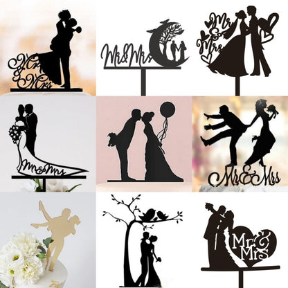 MR MRS Cake Topper Acrylic Black Wedding Cake Topper Decorations Mariage Baking Tools Party Supplies