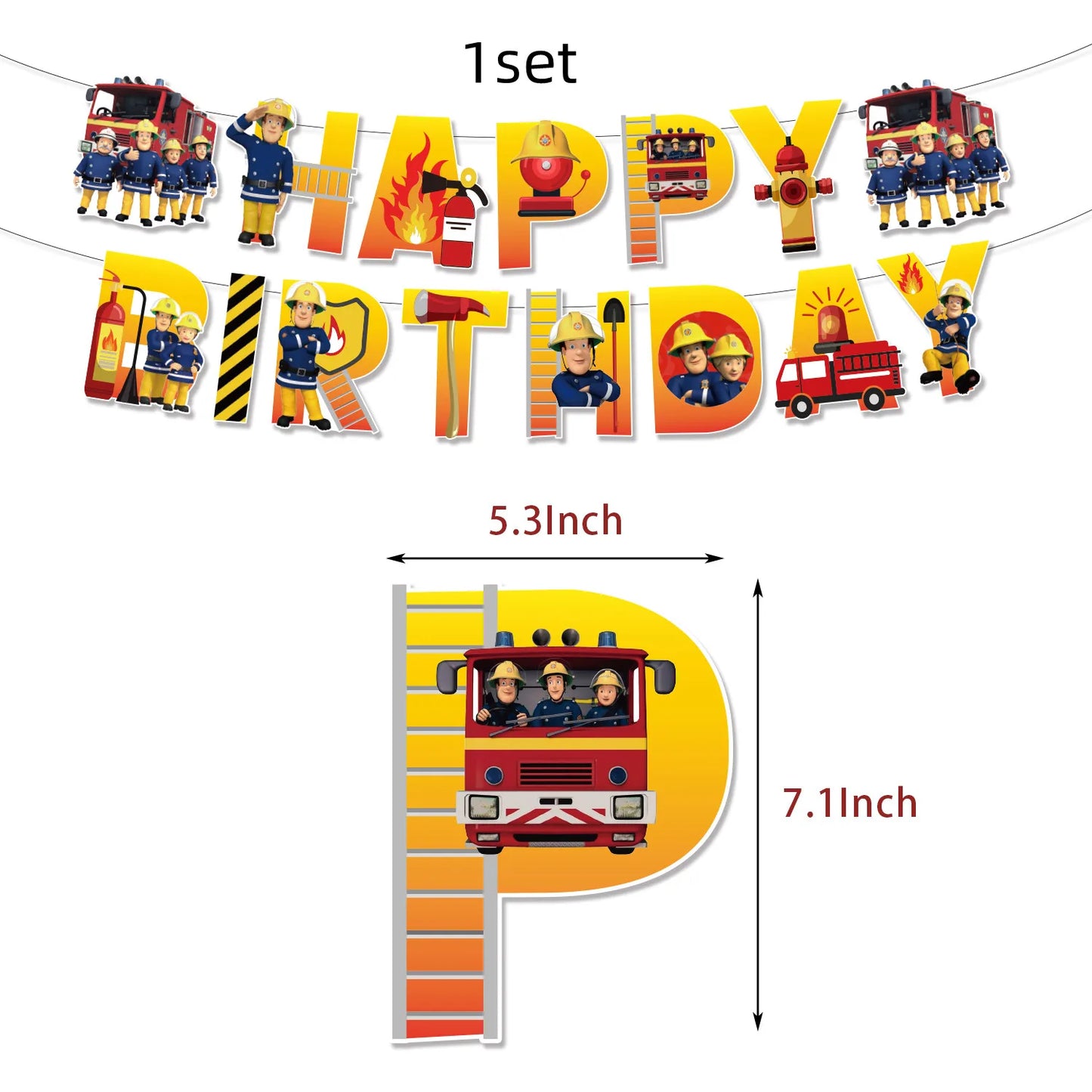 Firefighter Sam Party Supplies Plates Napkins Cups Tablecloth Banner Fire Truck Party Decorations Kids Boys Decor Supplies