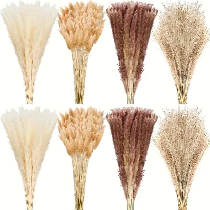 165PCS Pampas Grass Dried Flowers Boho Farmhouse Country Wedding Home Room Decor Bouquet Bunny Tail Grass DIY Artificial Flowers