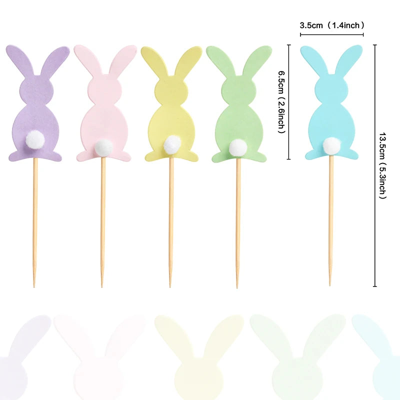 Cute Easter Bunny Ears Cupcake Toppers happy easter Rabbit cake Topper food Picks for Kids Birthday Easter Party Decorations