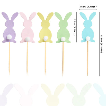 Cute Easter Bunny Ears Cupcake Toppers happy easter Rabbit cake Topper food Picks for Kids Birthday Easter Party Decorations