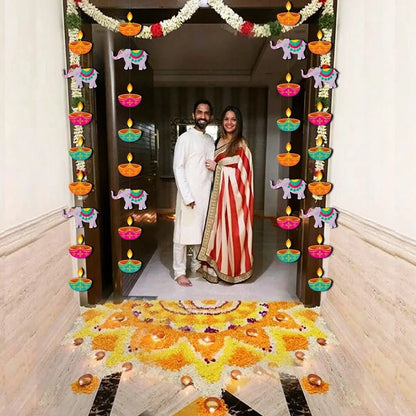 Happy Diwali Festival Hanging Flower wreath Lighting Decoration Door Curtain Flowing Light Indoor and Outdoor Hanging Decoration