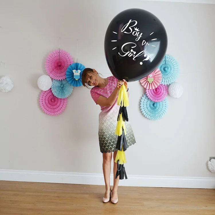 Boy or Girl Gender Reveal Party Decoration 36'' Giant Black Latex Balloon Blue Pink Confetti Baby Shower Globos Supplies
